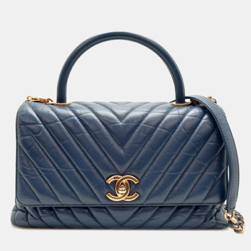 Chanel Calf Leather Blue V-stitch Coco Handle Chain Shoulder Bag - Chanel - Modalova