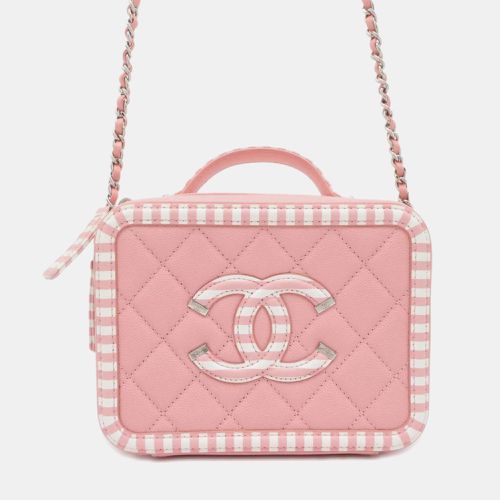 White CC Filigree Vanity Caviar Skin Chain Shoulder Bag - Chanel - Modalova