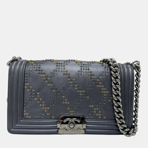 Chanel Leather Metal Metallic Dark Gray Silver Gold Boy Chanel Shoulder Bag - Chanel - Modalova