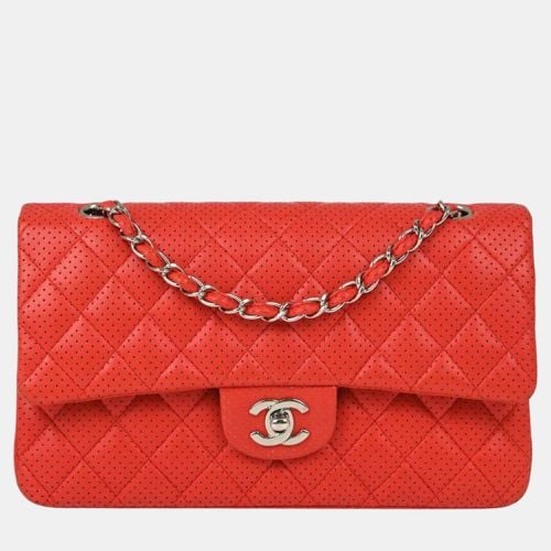 Chanel Red Perforated Lambskin Medium Classic Double Flap Shoulder Bag - Chanel - Modalova