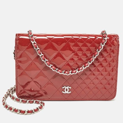 Chanel Red Quilted Patent Leather Classic Wallet On Chain - Chanel - Modalova