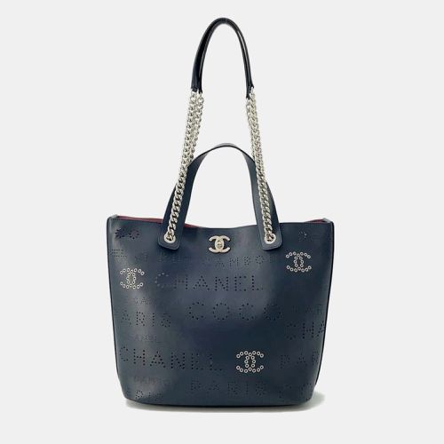 Navy Leather Punching Logo Chain Tote bag - Chanel - Modalova