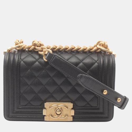 Chanel Black Leather Grained Calfskin Boy Chanel Small Chevron V-Stitch Shoulder Bag - Chanel - Modalova