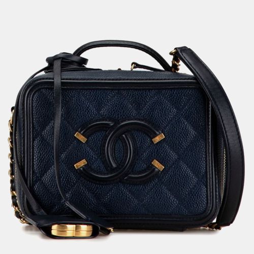 Navy Caviar Skin Matelasse Cc Filigree Chain Shoulder Bag - Chanel - Modalova