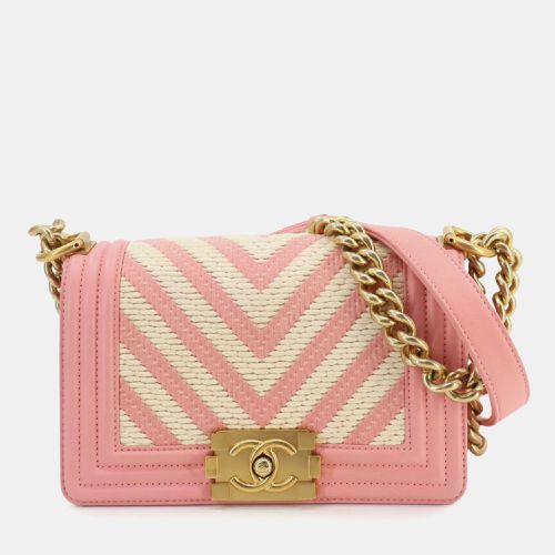 Leather Cotton White Chevron V Stitch Boy Small Chain Shoulder Bag - Chanel - Modalova