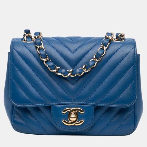 Chanel Blue Mini Square Classic Chevron Lambskin Single Flap - Chanel - Modalova