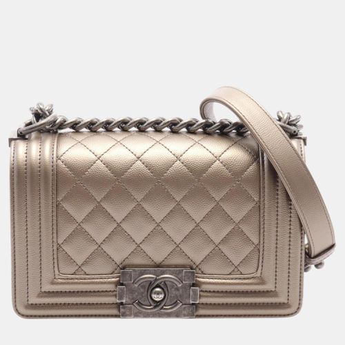 Chanel Gold Leather Grained Calfskin Boy Chanel Small Matelasse Shoulder Bag - Chanel - Modalova