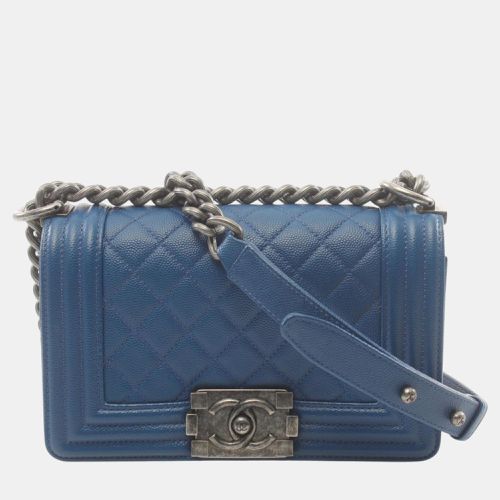 Chanel Blue Leather Grained Calfskin Boy Chanel Small Chevron V-Stitch Shoulder Bag - Chanel - Modalova