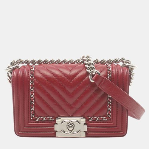 Chanel Red Leather Boy Chanel Small Chevron V-Stitch Shoulder Bag - Chanel - Modalova