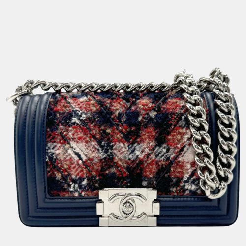 Chanel Tweed Leather Red Navy Silver Boy Chanel Shoulder Bag - Chanel - Modalova