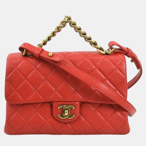 Chanel Leather Red Gold Matelasse Shoulder Bag - Chanel - Modalova