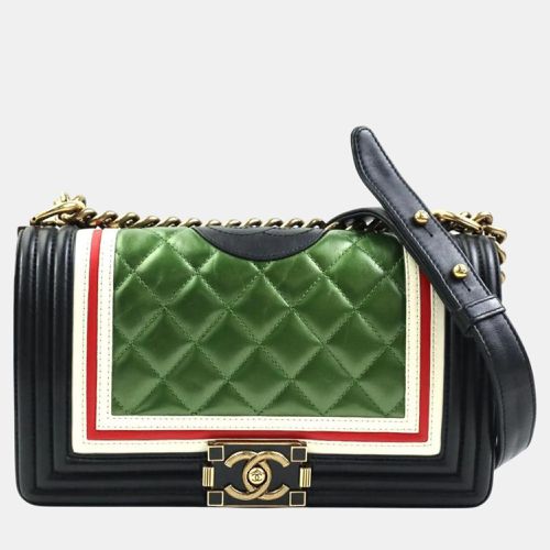 Chanel Leather Green X Black White Red Gold Boy Chanel Shoulder Bag - Chanel - Modalova