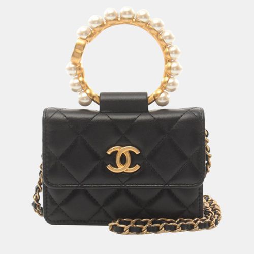 Chanel Black Quilted Lambskin Pearl Crown Clutch On Chain - Chanel - Modalova