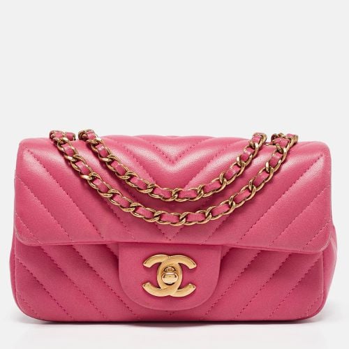 Fuchsia Chevron Leather Extra Mini Rectangular Flap Bag - Chanel - Modalova