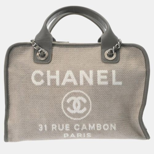 Chanel Grey Canvas Leather Deauville Bowling Bag - Chanel - Modalova