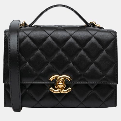 Chanel Black Mini Quilted Lambskin Golden Plate Flap - Chanel - Modalova