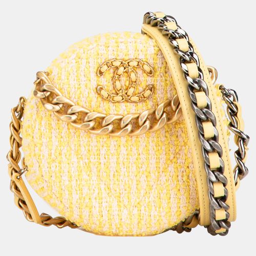 Chanel Yellow Tweed 19 Round Clutch with Chain - Chanel - Modalova