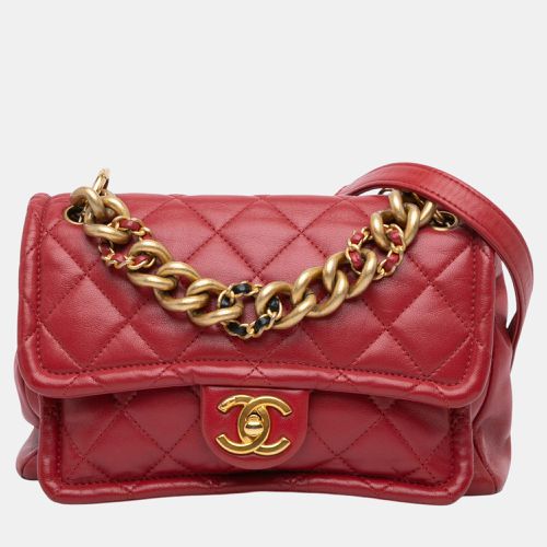 Chanel Red Quilted Lambskin Chain Leather Link Flap - Chanel - Modalova