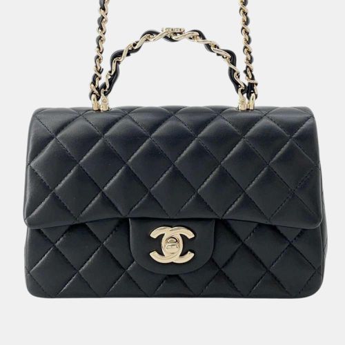 Chanel Black Lambskin Top Handle Matelasse Chain Shoulder Bag - Chanel - Modalova