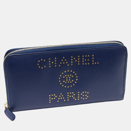 Chanel Blue Leather Calfskin Round Zipper Long Wallet - Chanel - Modalova