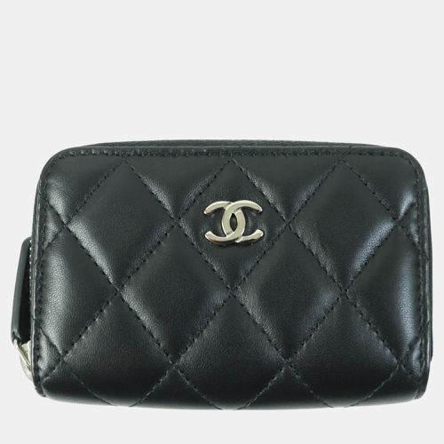 Chanel Black Silver Leather Lambskin Coin Case - Chanel - Modalova