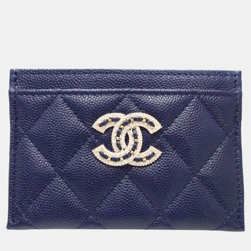 Chanel Blue Leather Caviar Rhinestone Coco Mark Card Case - Chanel - Modalova