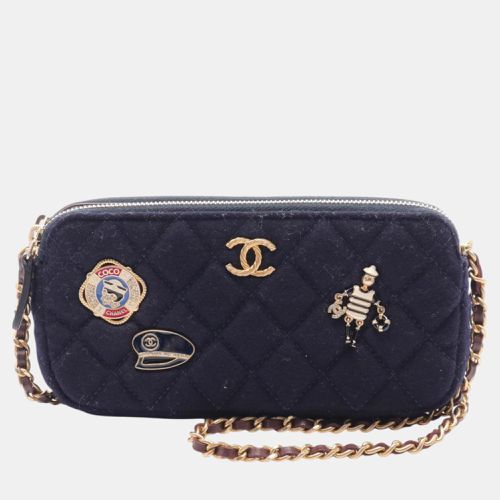 Chanel Wool Navy Matelasse Shoulder Bag - Chanel - Modalova