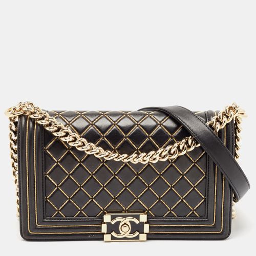 Quilted Caviar Leather Medium Chain Detail Boy Flap Bag - Chanel - Modalova