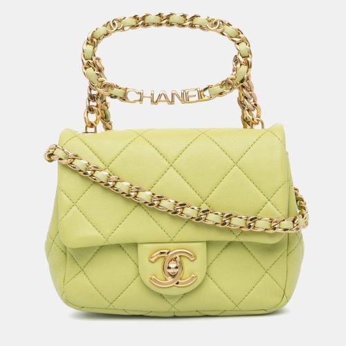 Lambskin Mini Quilted Oval Logo Chain Top Handle Flap Bag - Chanel - Modalova