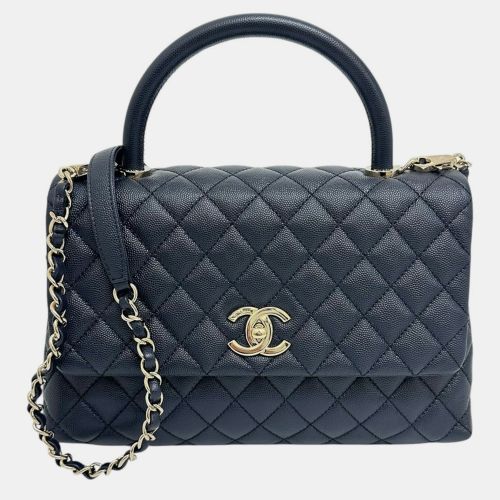 Chanel Navy Blue Leather Caviar Skin Coco Handle Bag - Chanel - Modalova