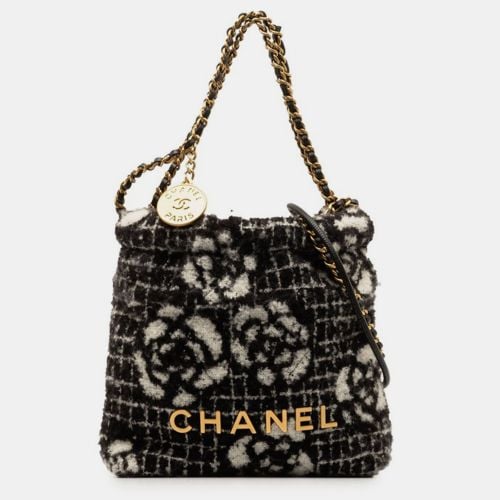 Chanel Black Cotton Camellia Logo Gold Chain Tote Shoulder Bag - Chanel - Modalova