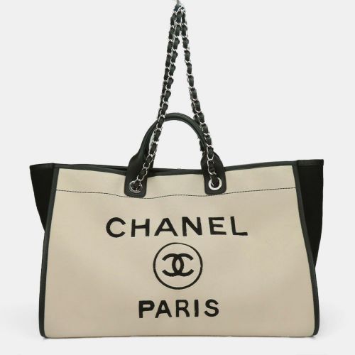 Chanel Black Canvas Deauville Wool Leather Tote Bag - Chanel - Modalova