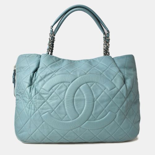 Chanel Blue Leather Chain Coco Mark Quilted Tote Bag - Chanel - Modalova