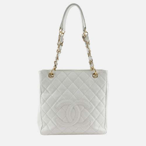 Chanel White Leather Caviar Skin Chain Tote Shoulder Bag - Chanel - Modalova