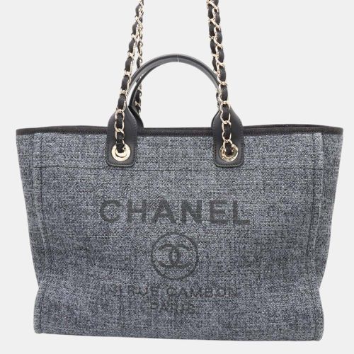 Navy/ Straw/Leather Deauville Gm Shoulder Bag - Chanel - Modalova