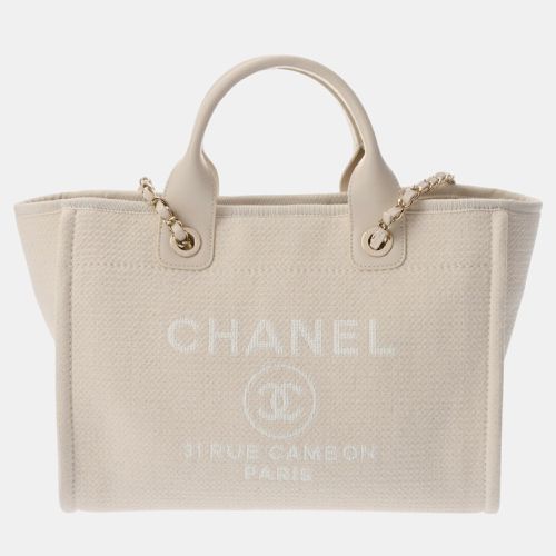 Chanel Deauville Small Tote Ivory Canvas Calfskin Shoulder Bag - Chanel - Modalova