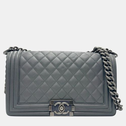 Chanel Grey Leather Boy Small Shoulder Bag - Chanel - Modalova