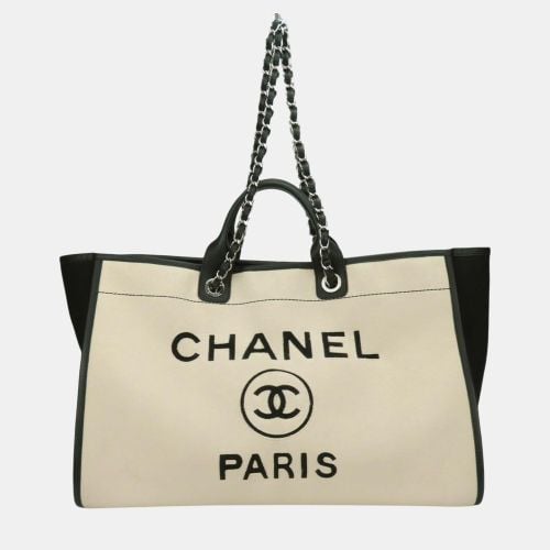 Chanel Black, Cream Wool and Leather Deauville Tote Bag - Chanel - Modalova