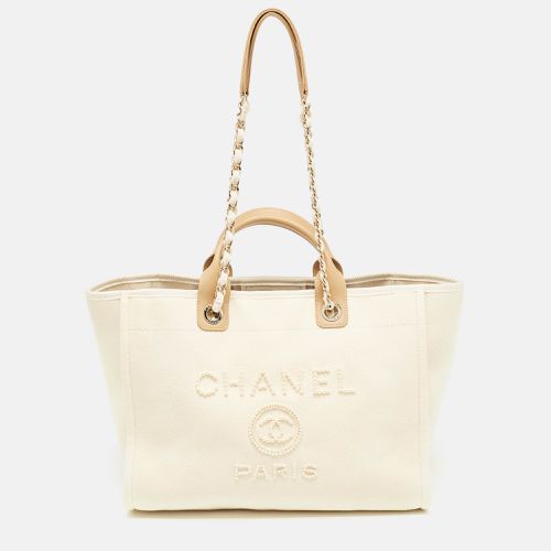 Chanel Tan/Cream Canvas Large Pearl Deauville Shopper Tote - Chanel - Modalova