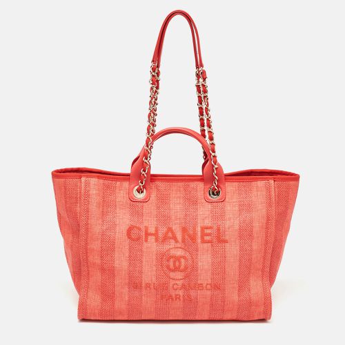 Chanel Red Raffia Striped Large Deauville Shopper Tote - Chanel - Modalova