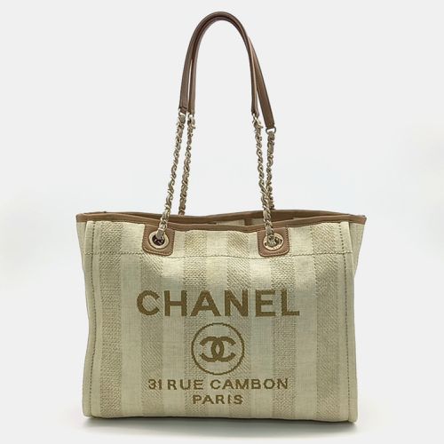 Chanel Beige Brown Canvas Deauville Tote and Shoulder Bag - Chanel - Modalova