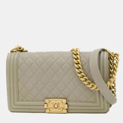 Chanel Gray Caviar Leather Boy Shoulder Bag - Chanel - Modalova