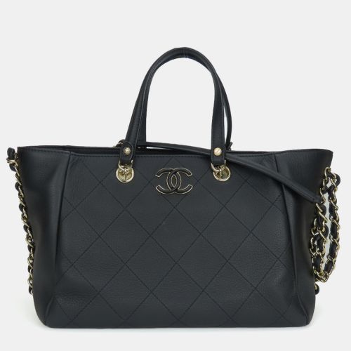 Chanel Black Leather Bullskin Stitched Small Shopping Tote Bag - Chanel - Modalova