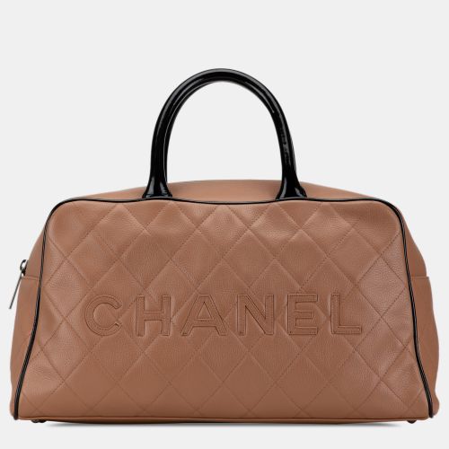 Chanel Brown Large Quilted Grained Calfskin Bowler Handbag - Chanel - Modalova