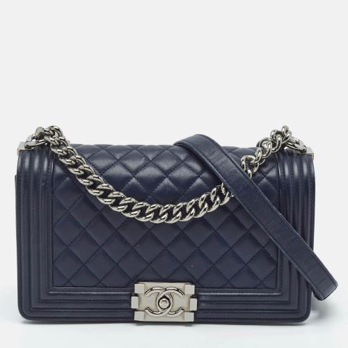 Navy Quilted Leather Medium Boy Flap Bag - Chanel - Modalova