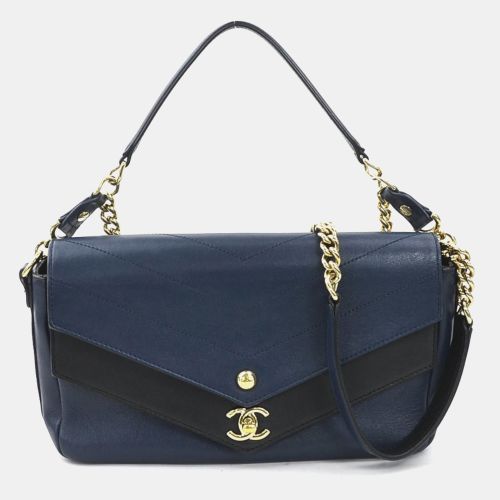 Blue/Black Quilted Lambskin Leather Small Double Chevron Flap Bag - Chanel - Modalova