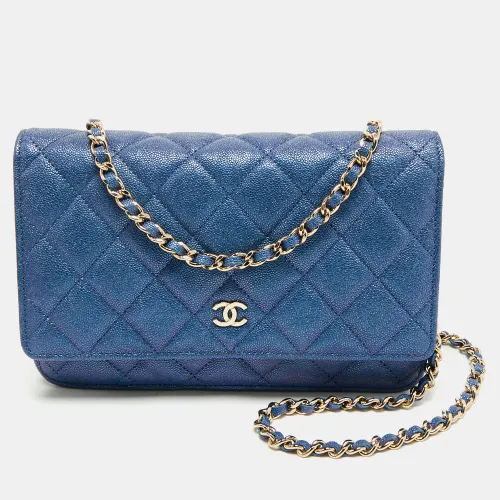 Chanel Metallic Blue Quilted Caviar Leather CC Wallet On Chain - Chanel - Modalova