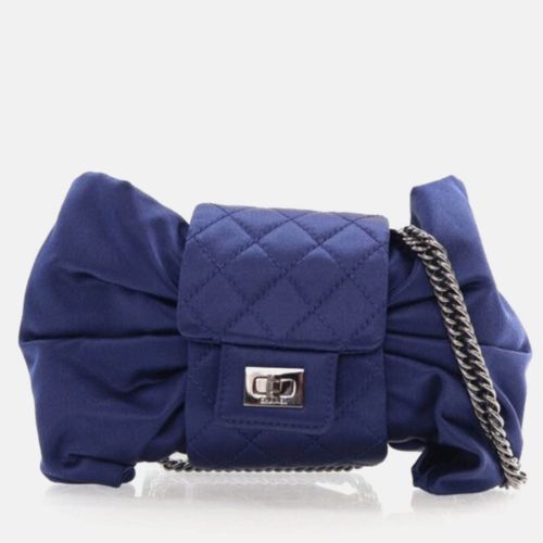 Chanel Evening Bow Vintage Navy Blue Satin Clutch Bag - Chanel - Modalova