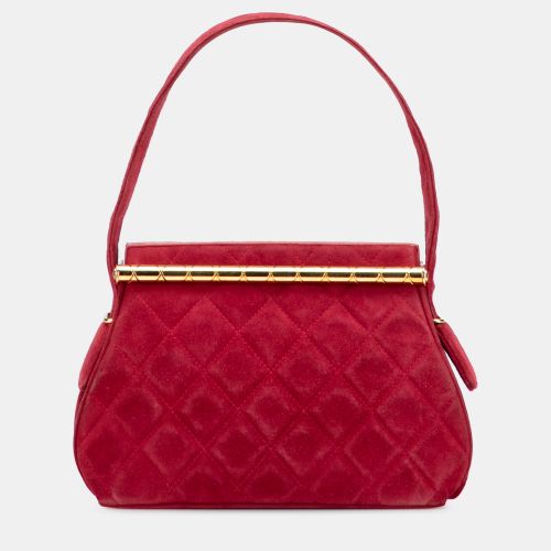Chanel Red Quilted Suede Metal Frame Handbag - Chanel - Modalova