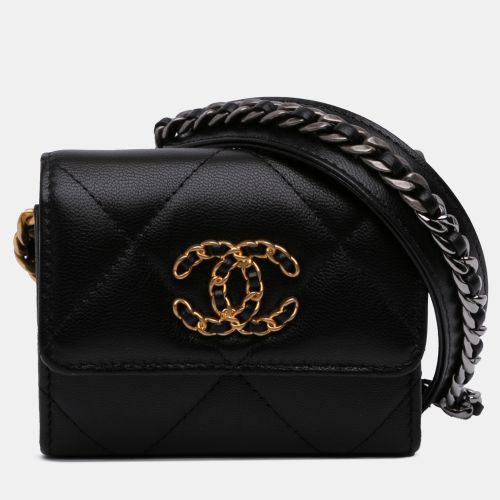 Chanel Black Lambskin 19 Flap Coin Purse With Chain - Chanel - Modalova